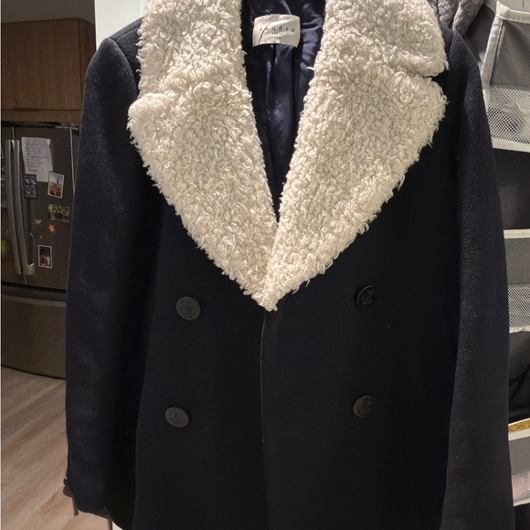 Sandro Navy Peacoat with Cream Sherpa Collar - Picture 2 of 6